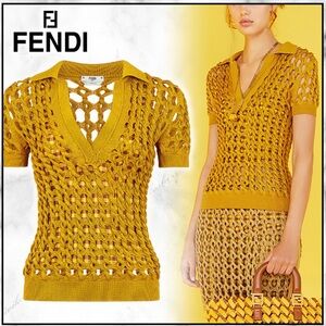 Crochet-knit Polo Shirt In Yellow